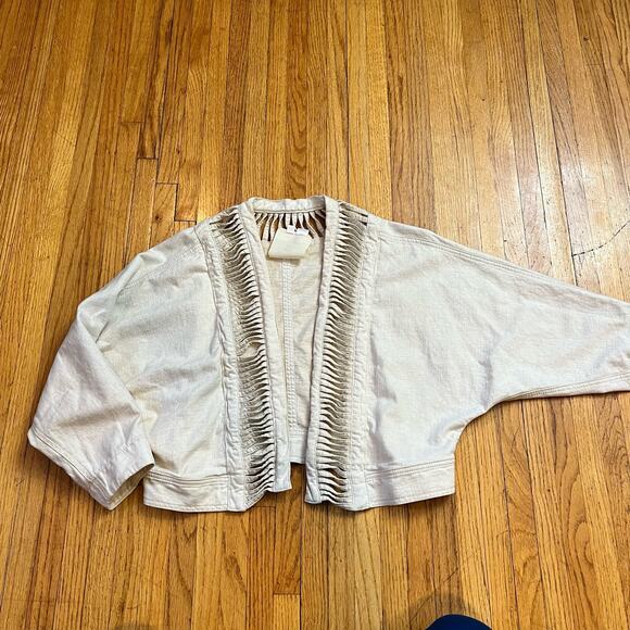 Anthropologie Hei Hei Jacket Womens Medium Large Ladder Beige Linen Blend Coat - Picture 1 of 7